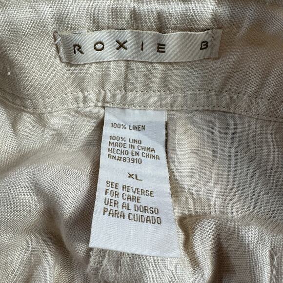 NEW Roxie B 100% Linen Size X Large Tan Crop Capri High Rise Casual Pants 37x22 - Picture 11 of 12